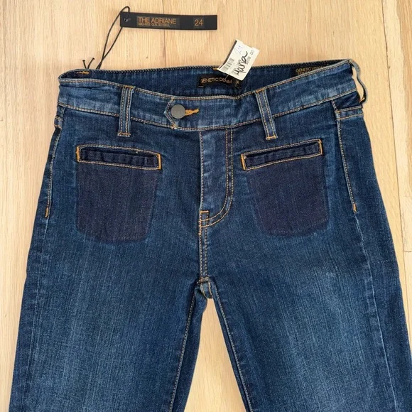 Genetic Denim The Adriane Mid-Rise Quilted Bell Jeans Dark Seafoam Size 24 NWT - Picture 2 of 10